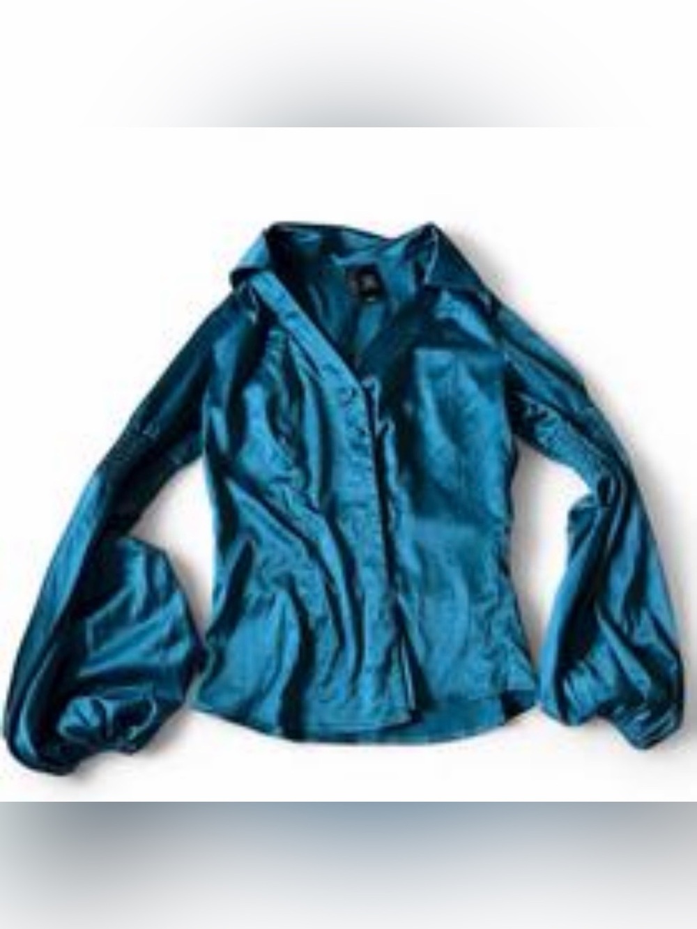 Satin Button-Down Blouse in Teal Blue